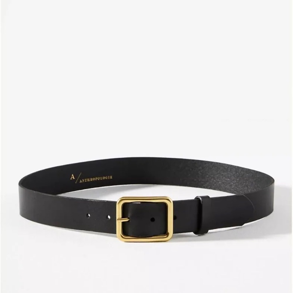 Anthropologie Elegant Black Belt with Gold Buckle